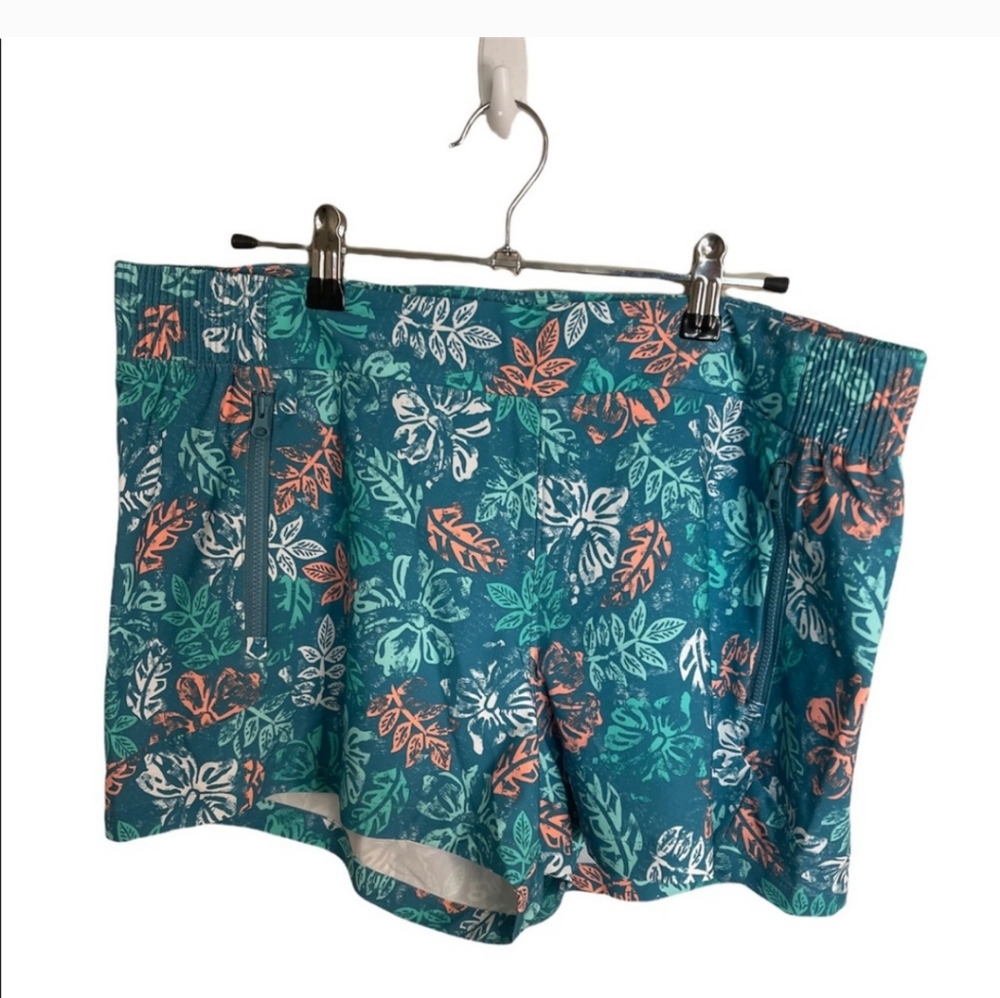 Columbia Teal Floral Performance Fishing Gear Shorts Size Large